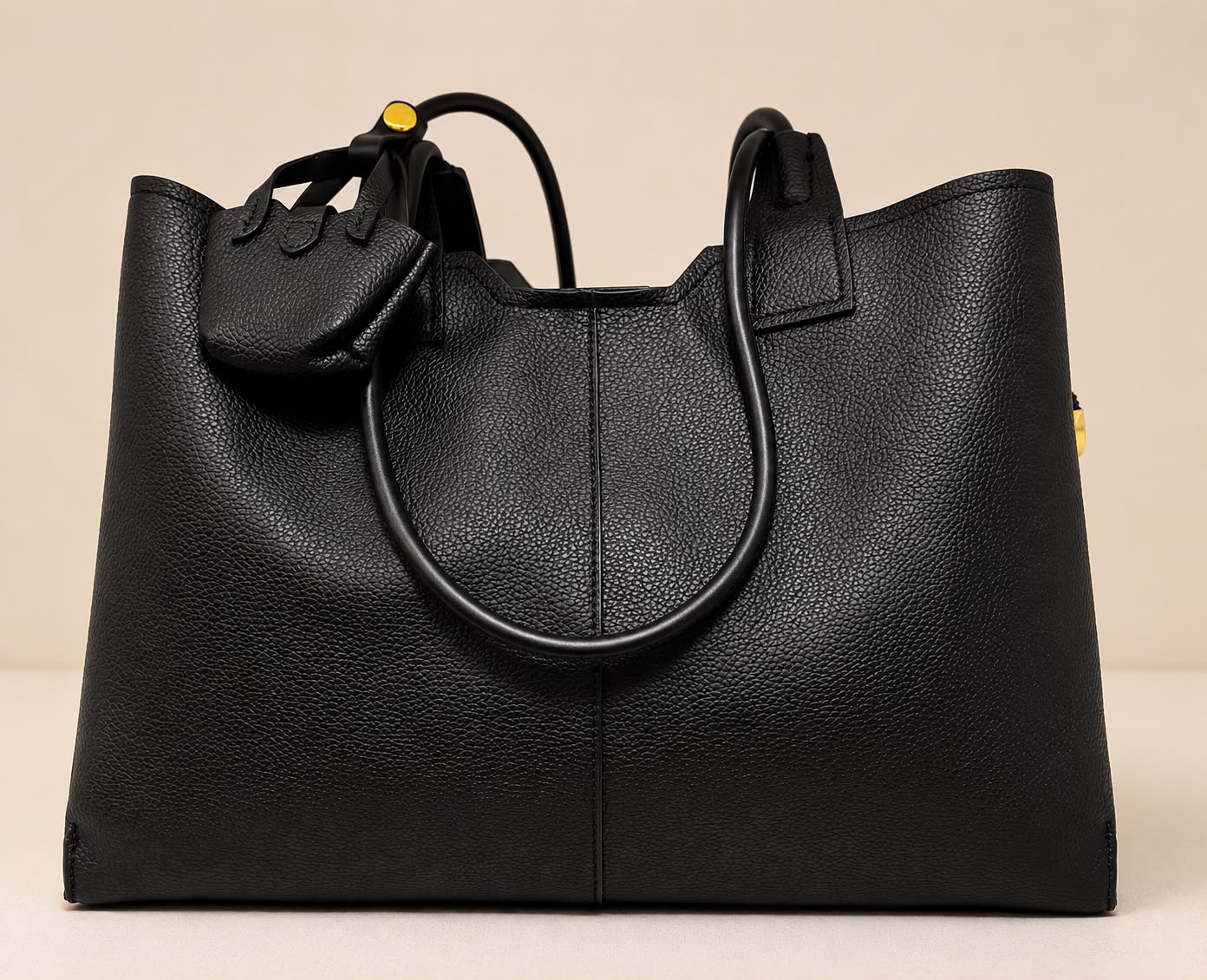 Leather T0te Bag with Mini Charm