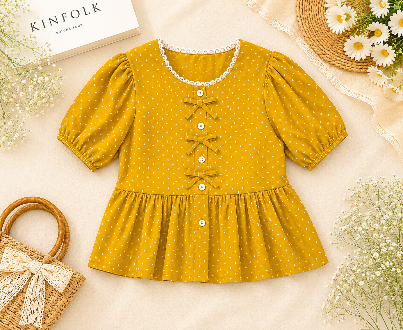 Polka Dot Puff Sleeve Peplum Top