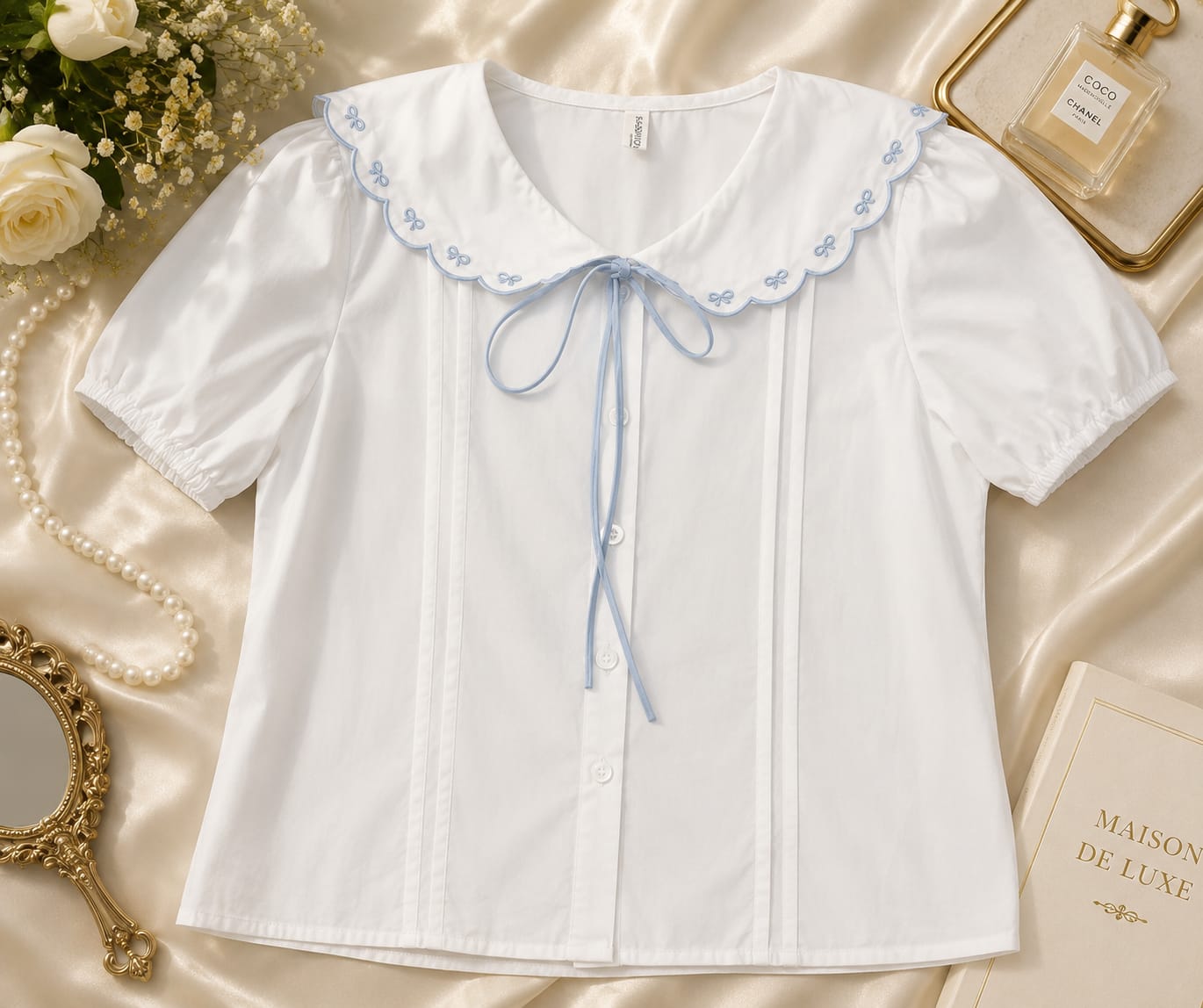 Elegant Bow Trim Button-up Top