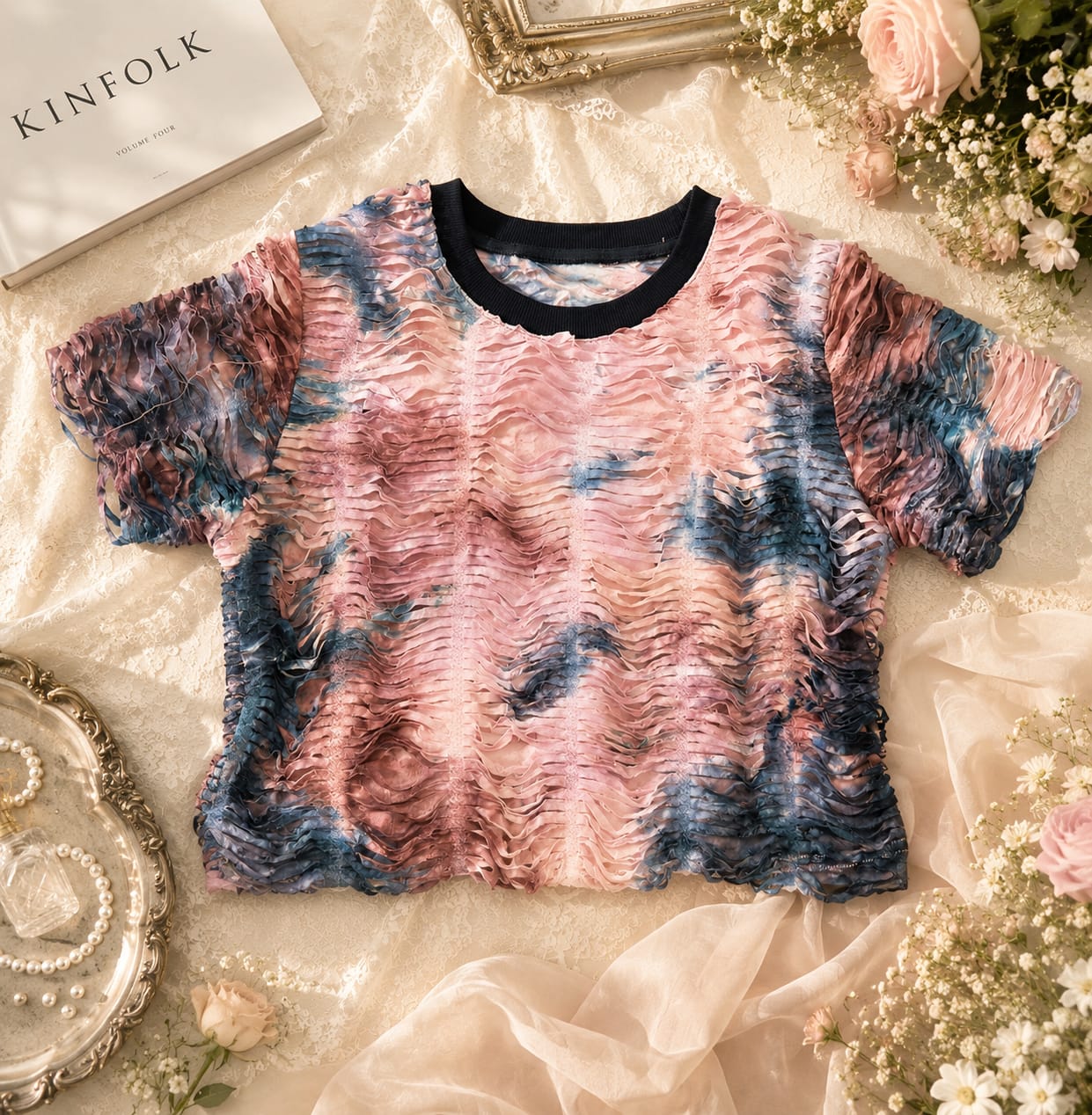 Marble Wave Mesh Crop Top