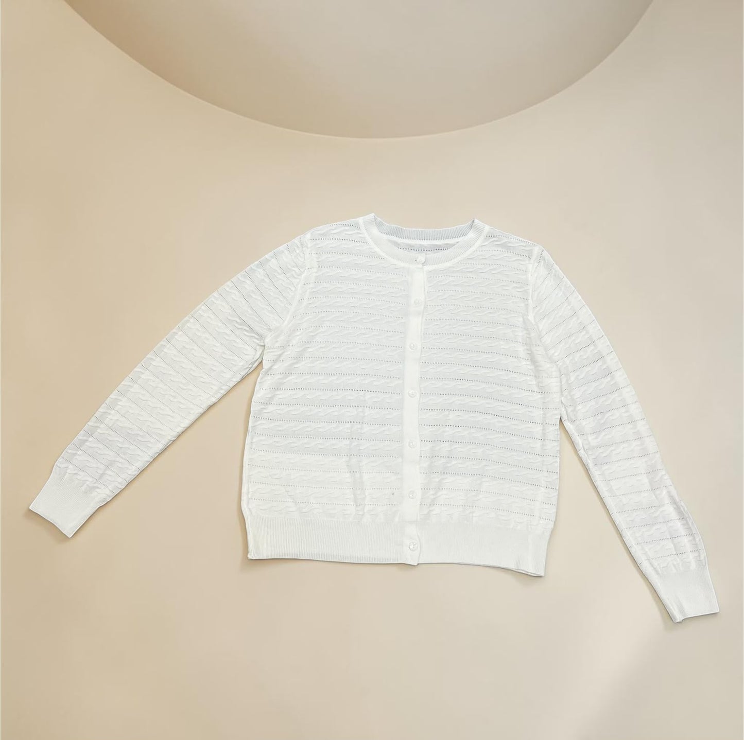 Pointelle Knit Button-Front Cardigan