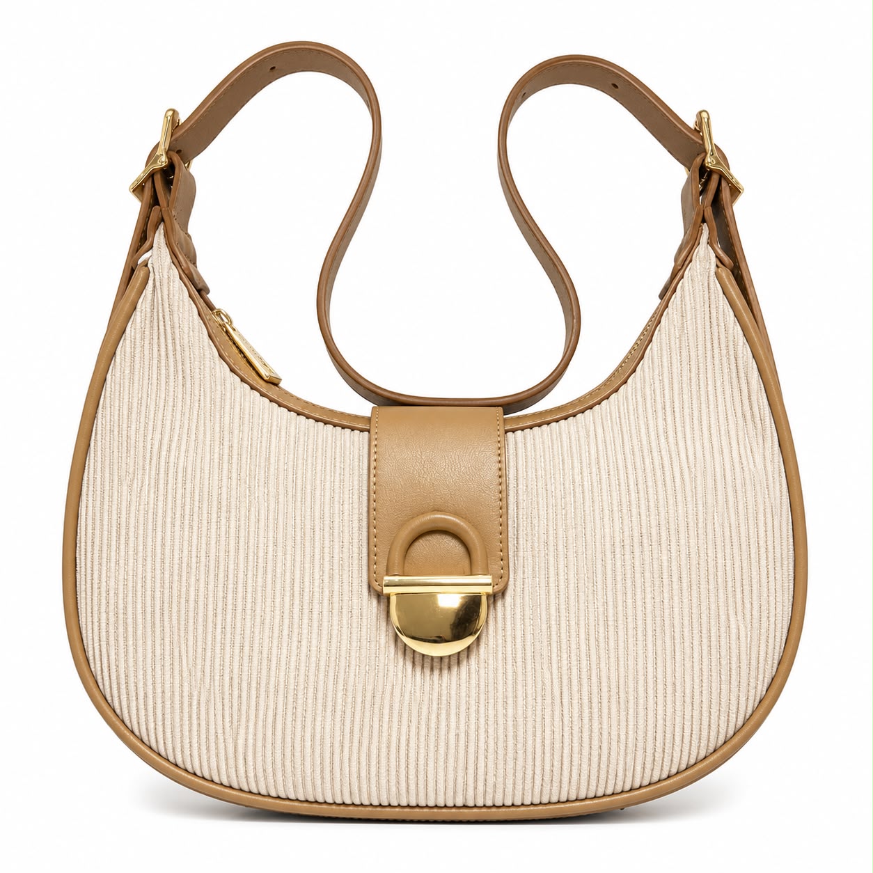 Mocha Ribbed Crescent Shoulder Bag
