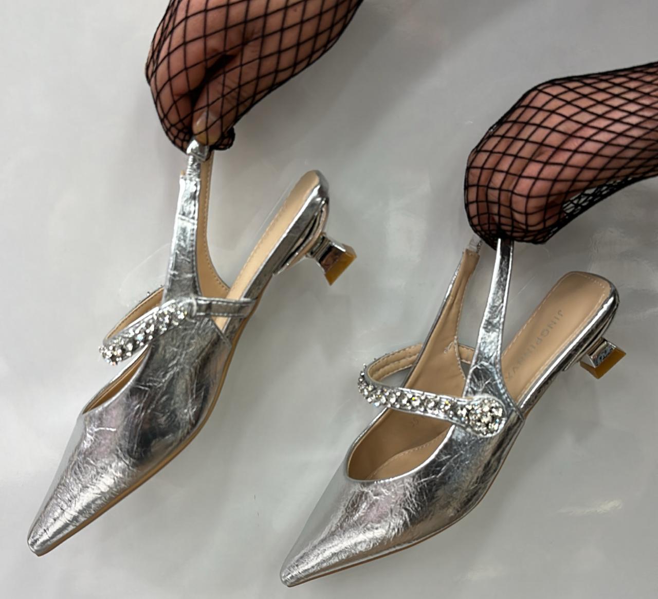 Rhinestone-embellished Slingback Kitten Heels