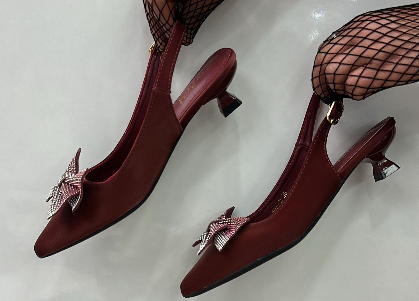 Rhinestone-bow Slingback Kitten Heels