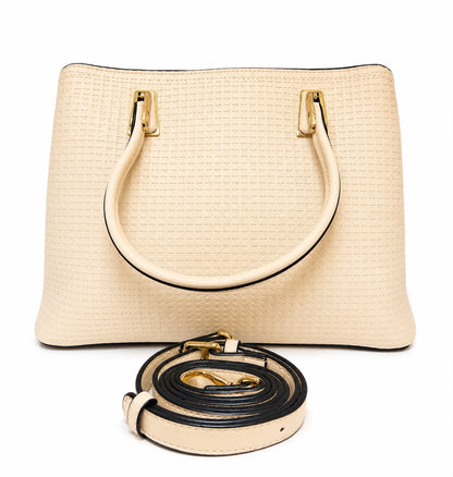 Ivory Textured Convertible Satchel Tote